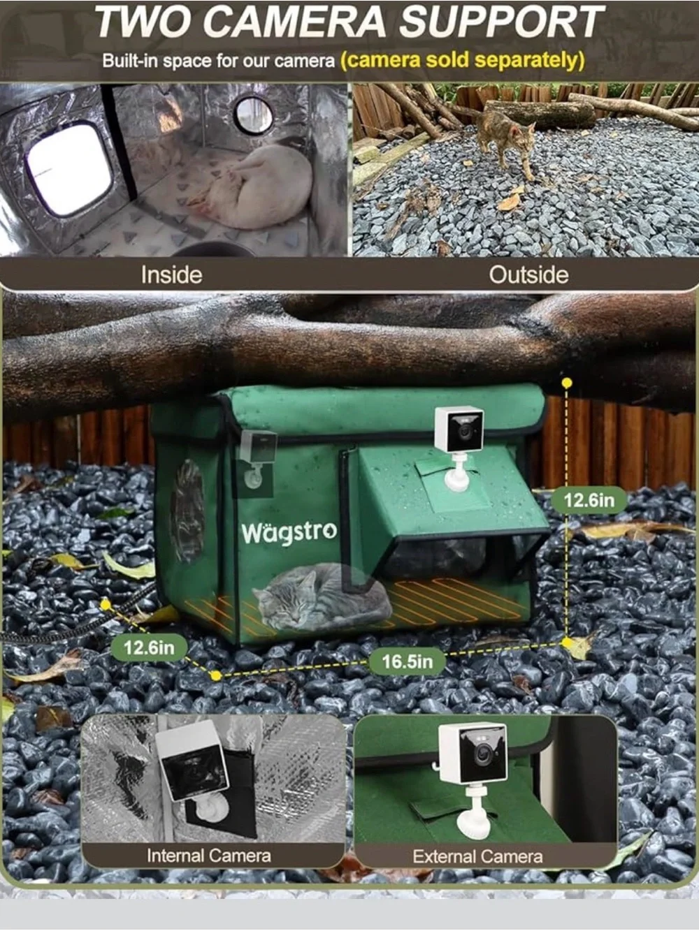 New Open Box Green Heated Cat House for Outside, Waterproof Awning & Escape Doo